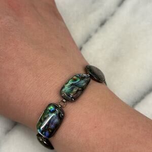 Sterling silver faux abalone link bracelet